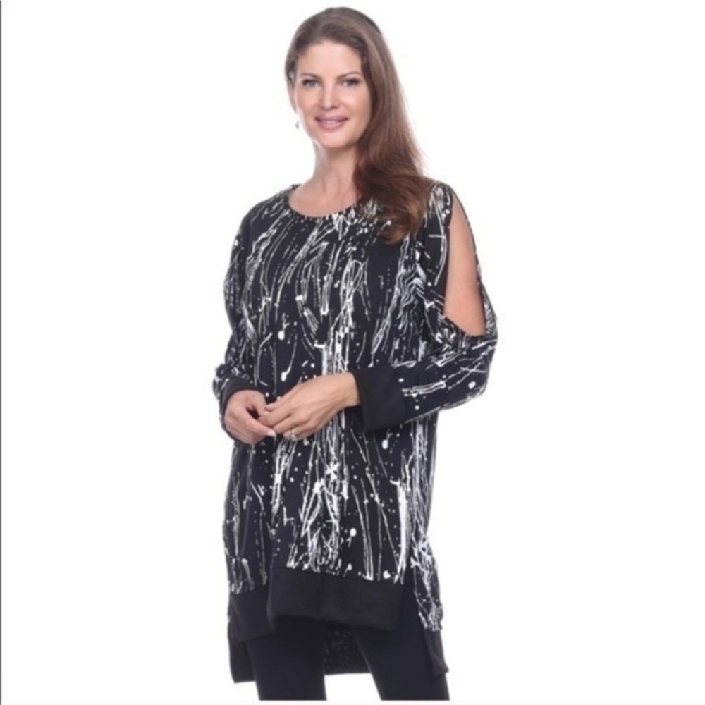 NEW Black and White Cold Shoulder Tunic Top